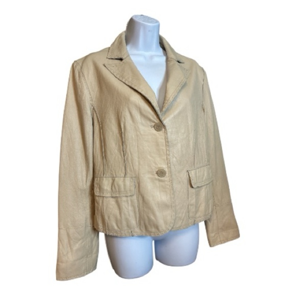Stefanel Cream Genuine Leather Blazer Jacket 10